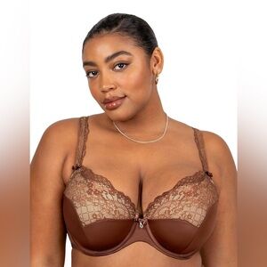 Curvy Couture Women's Tulip Lace Push Up Bra Size 46H